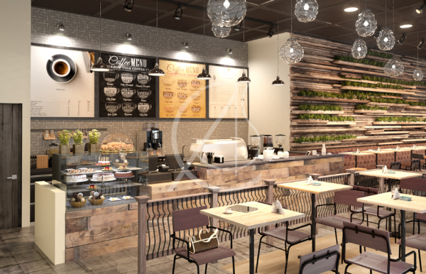 Cafe dengan tema industrial rustic, mencampurkan kesan industri dan klasik